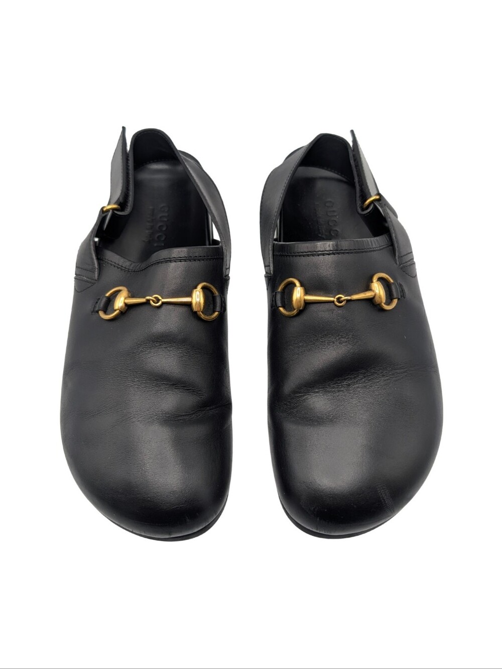 Gucci Black Leather River Horsebit Slingback Mules Men Size 10